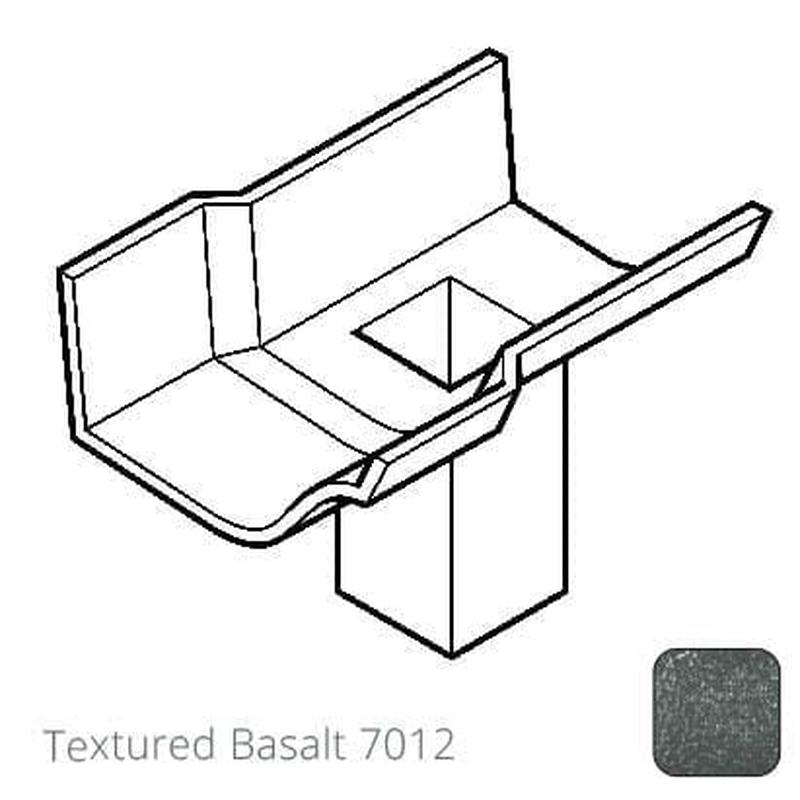 Alumasc 75x75m (3x3") square outlet Cast Aluminium Victorian Ogee 115mm (4.5") Gutter Running Outlet - Single Spigot/Socket - Textured 7016 Anthracite