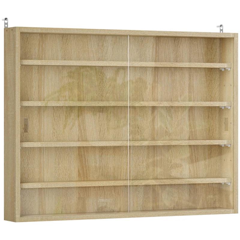5-Tier Oak Wall Display Shelf Unit with Glass Doors & 4 Adjustable Shelves - Perfect for Home Office Ornaments 60x80cm