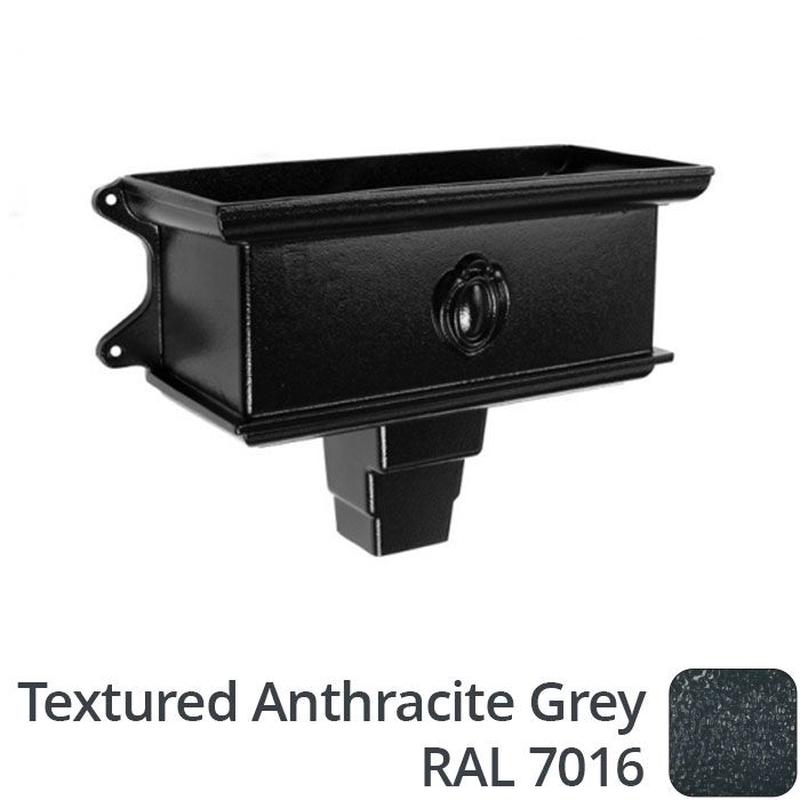 Alumasc 100 x 75mm (4"x3") Cast Aluminium Ornamental Hopper - 410 x 190 x 180mm - Textured 7016 Anthracite Grey