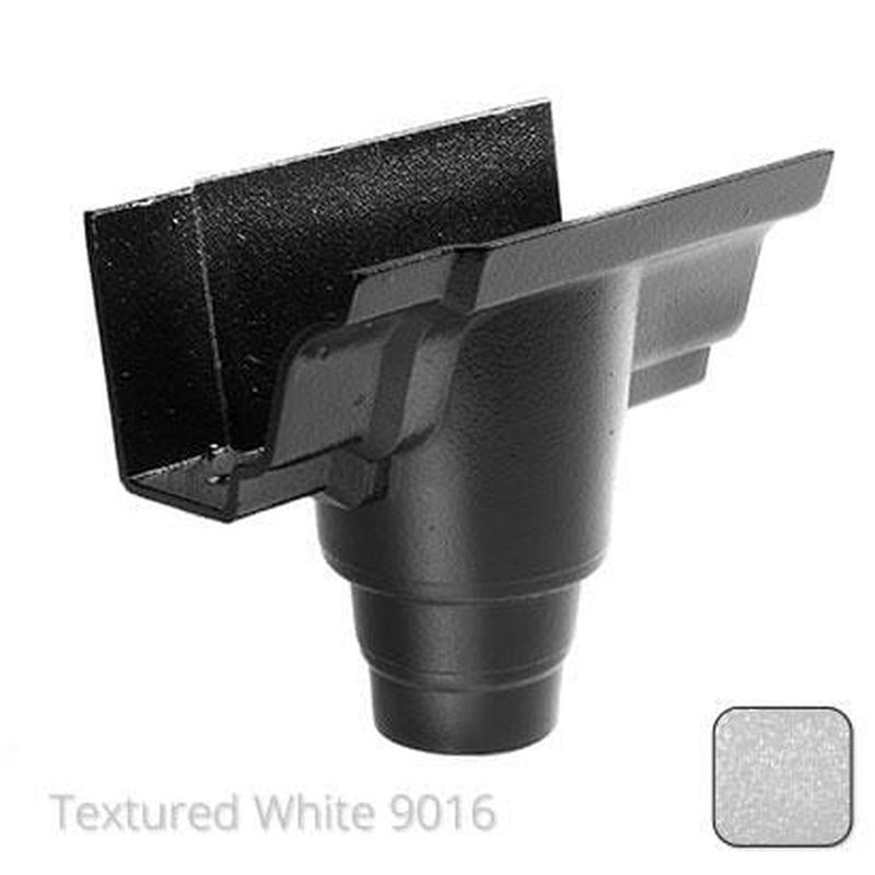 Alumasc 100 x 75mm (4"x3") Moulded Ogee Cast Aluminium 63mm Gutter Outlet - Textured Traffic White RAL 9016