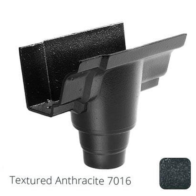 Alumasc 100 x 75mm (4"x3") Moulded Ogee Cast Aluminium 76mm Gutter Outlet - Textured Anthracite Grey RAL 7016
