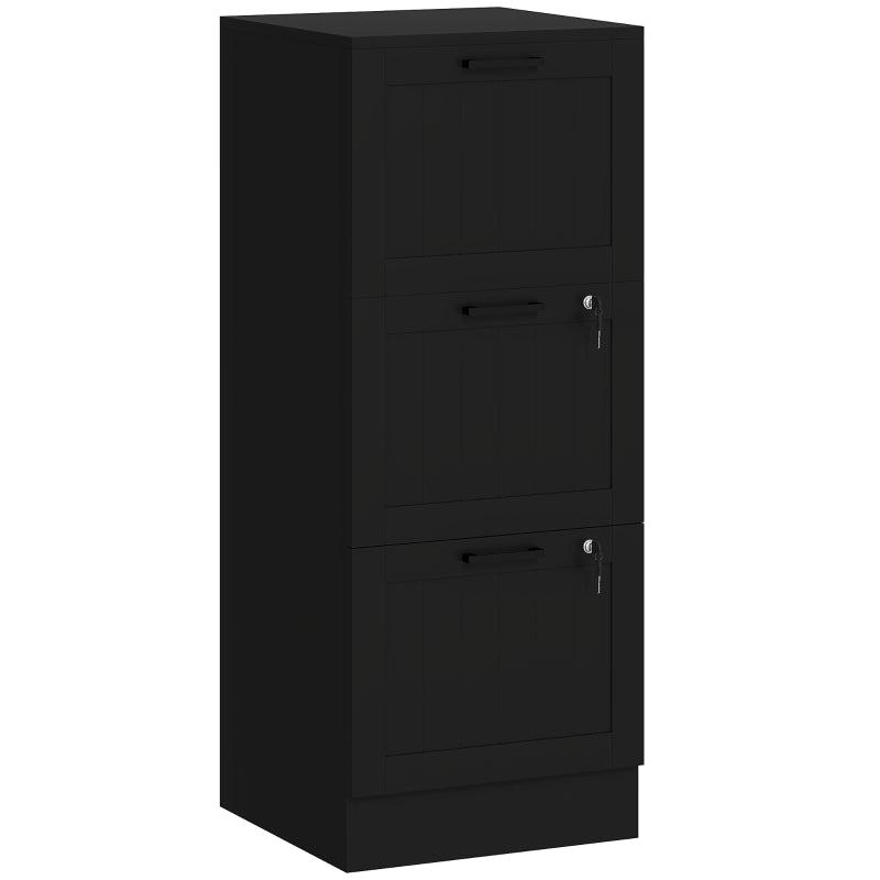 Secure 3 Drawer Filing Cabinet with Lock - Adjustable Hanging Bars for A4 Files - Stylish Black Office Storage Solution