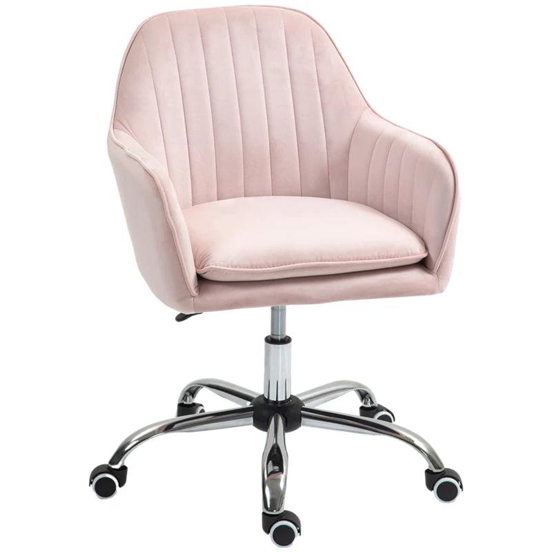 Stylish Pink Velvet-Feel Tub Office Chair with Comfortable Seat Cushion - Perfect for Home or Office Decor
