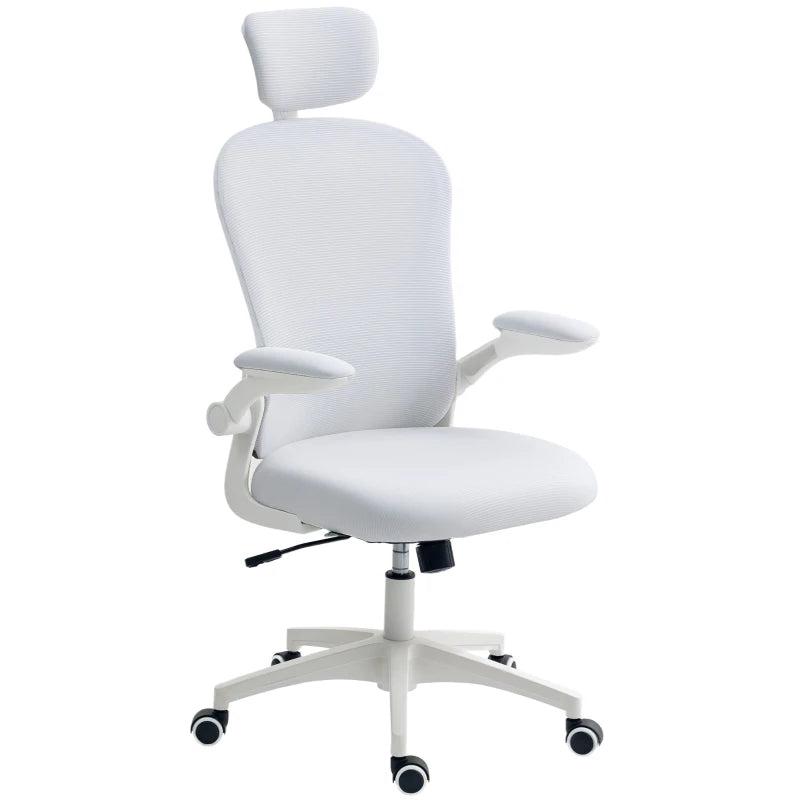 Vinsetto Ergonomic Office Chair with Adjustable Lumbar Support, Headrest & Breathable Mesh Back - Stylish White Design