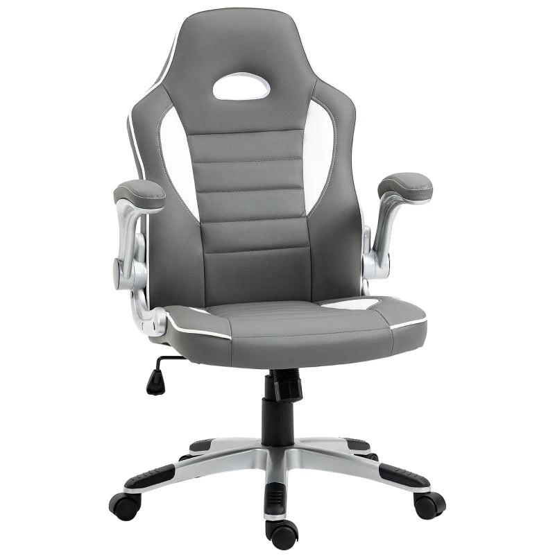 Vinsetto Grey Gaming Chair - PU Leather Office Desk Swivel Chair with Adjustable Height, 90 Flip-up Armrests & Rolling Wheels