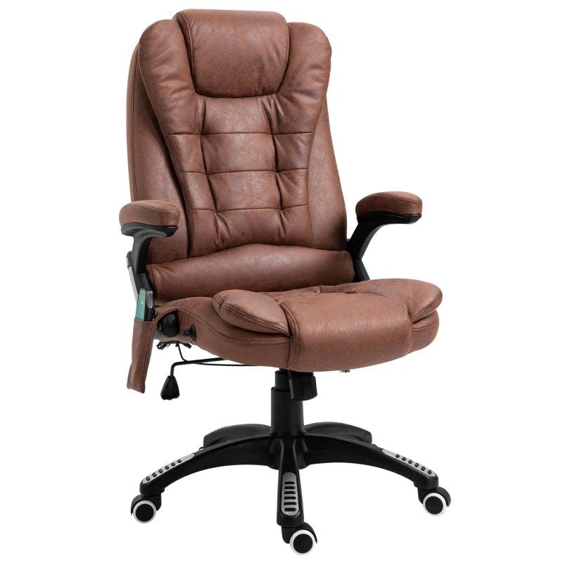 Vinsetto Heated Massage Recliner Chair - 6 Massage Points, 360 Swivel, Microfiber Office Chair, Brown Comfort