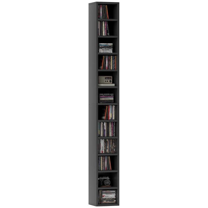 204 CD Tall Narrow Media Storage Tower - Black | Space-Saving Organizer for DVDs, Games & Media - Stylish Home Storage Solution