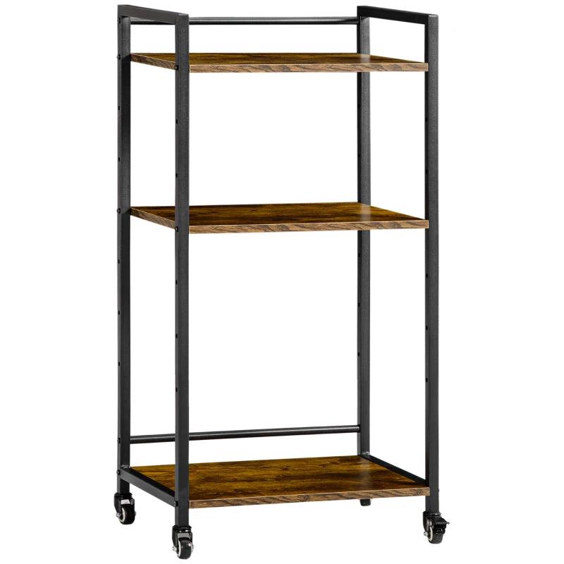 3-Tier Rolling Printer Stand with Adjustable Shelves & Lockable Wheels - Rustic Brown Utility Cart for Home Office