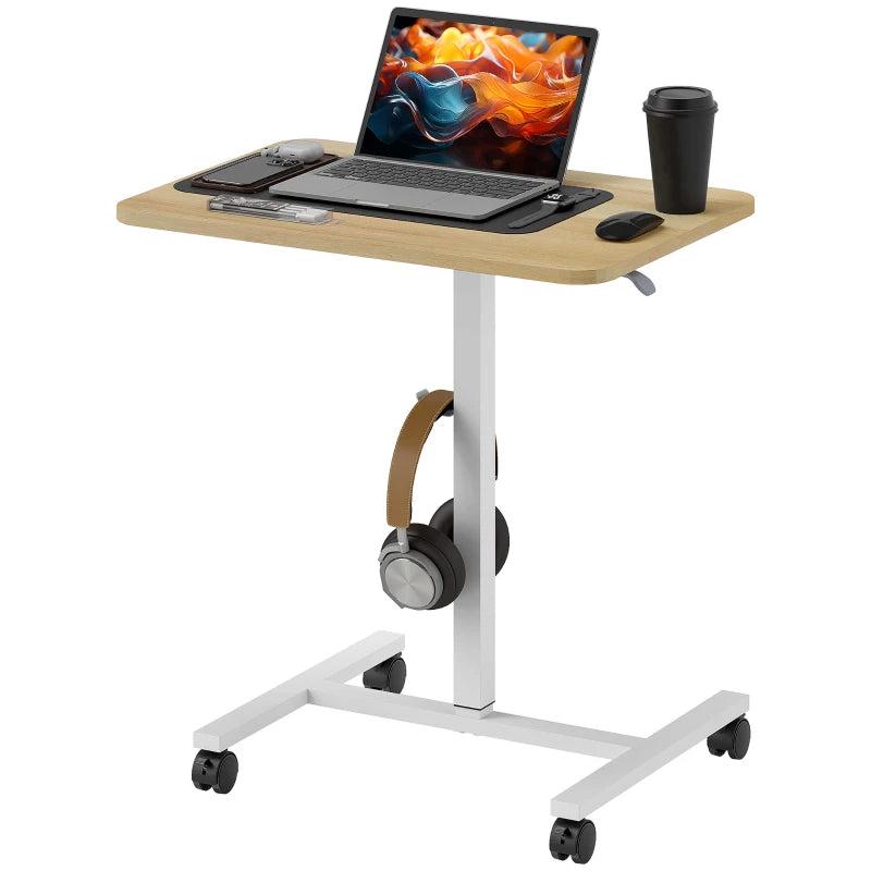 Adjustable Sit-To-Stand Desk 75-115cm - Manual Height Control, Modern White/Wood-Effect Finish for Home Office Ergonomics