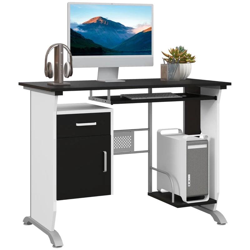 Black Computer Desk with Sliding Keyboard Tray, Storage Drawers & Host Box Shelf - Home Office Study Workstation 100x52x75cm
