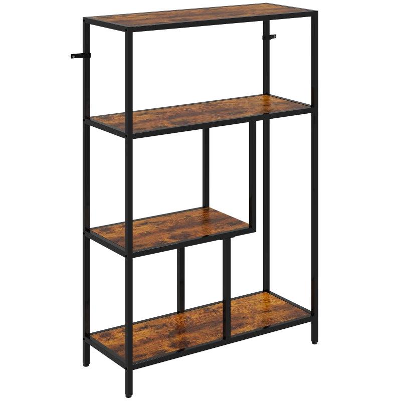 Rustic Brown 4-Tier Bookshelf with Open Shelves - Stylish Storage Solution for Home or Office