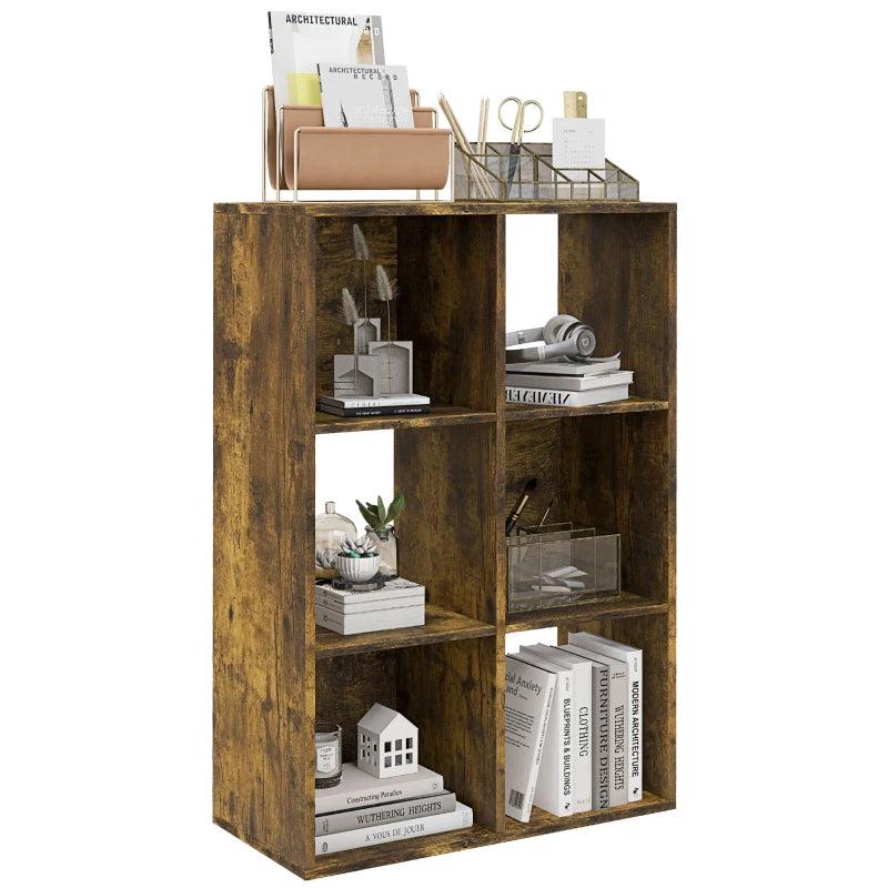Rustic Brown 6-Cube Bookshelf - Stylish Storage Solution for Home, Office, or Living Room - Versatile Organizer