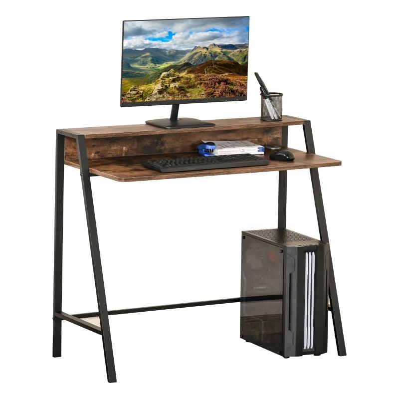 Rustic Brown Writing Desk - 100L x 45W cm Computer Table for Home Office, PC & Laptop Workstation with Storage Shelf