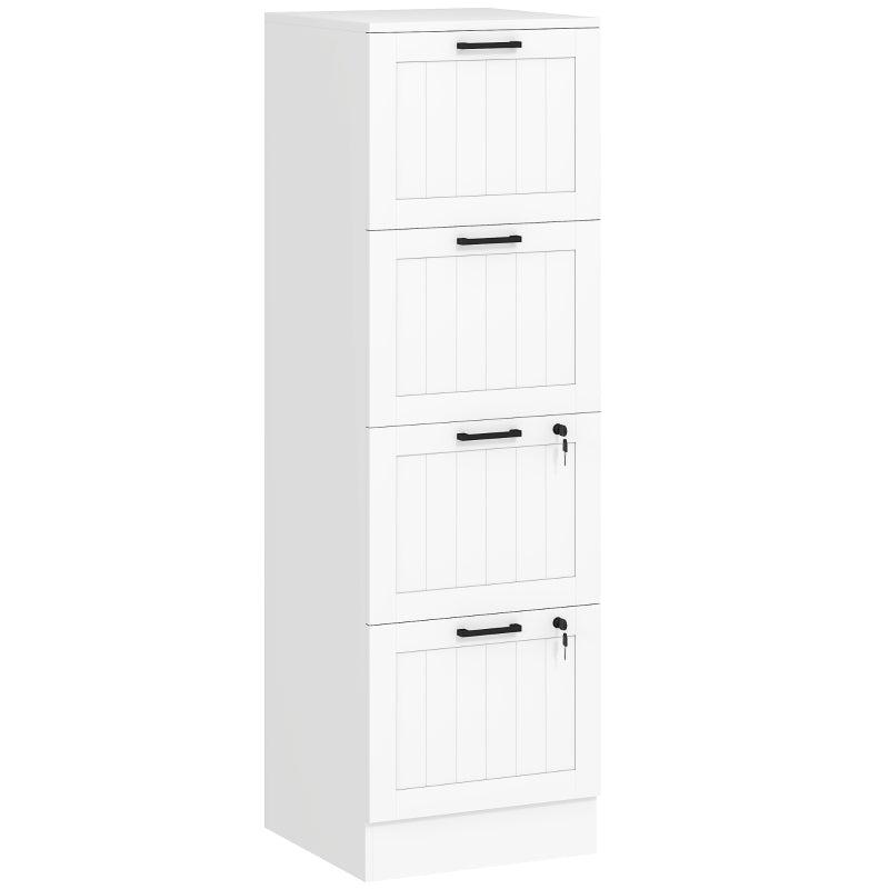 Secure 4 Drawer Filing Cabinet with Lock - Adjustable Hanging Bars for A4 Files - Stylish White Office Storage Solution