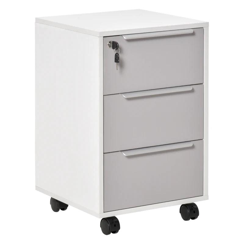 Secure Three-Drawer Locking Filing Cabinet in Stylish Grey and White - Perfect for Home or Office Organization