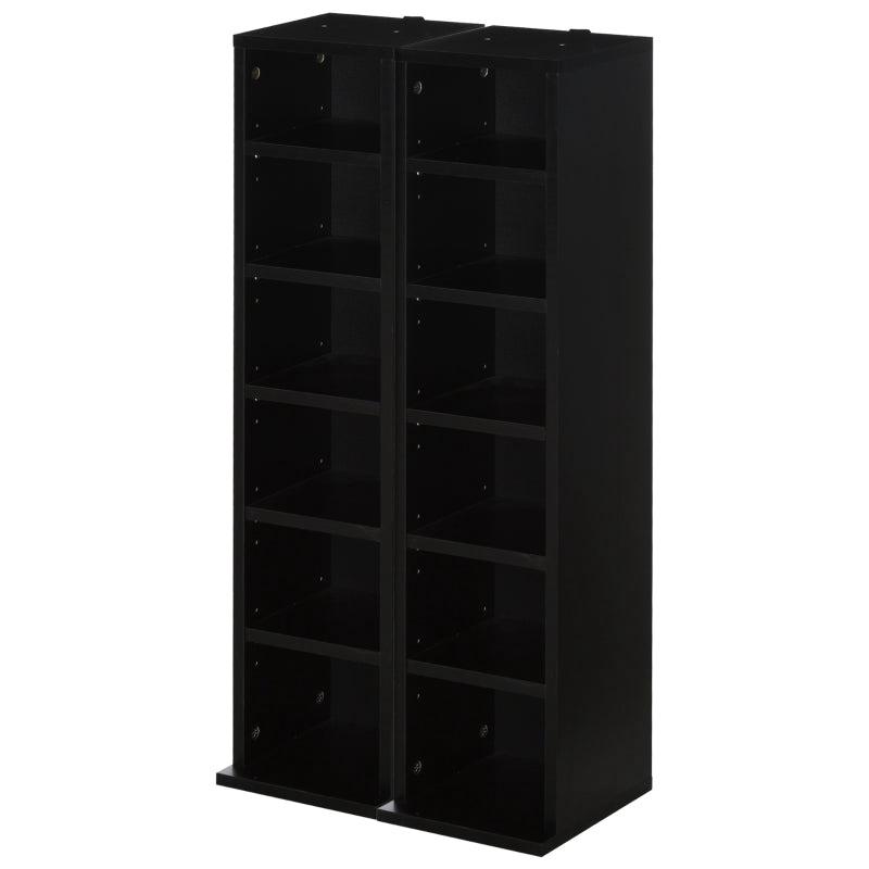 Set of 2 Black CD Media Display Shelves - Adjustable Blu-Ray Tower Rack & Bookcase Storage Organizer