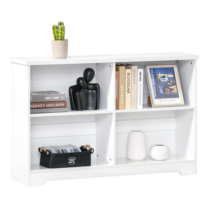 Stylish 2-Tier Wooden Cube Bookcase - Freestanding Open Storage Shelving Unit for Home Office & Living Room, White, 118x29x76cm