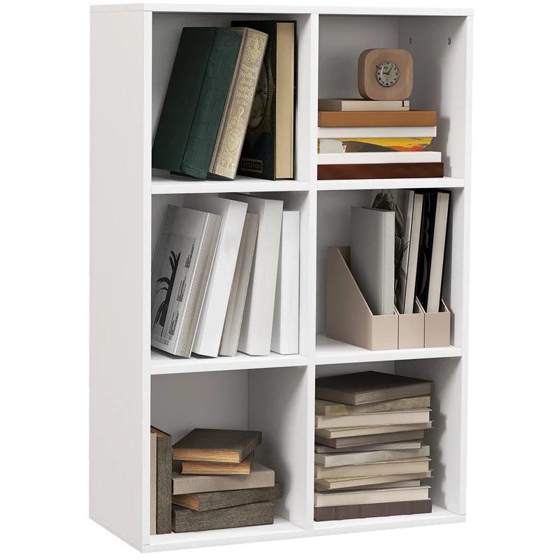 Stylish Six-Cube Bookcase in White Wood Effect - Modern Storage Solution for Home or Office Organization