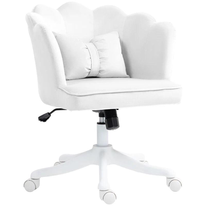 Velvet-Feel White Petal Back Office Chair - Stylish Ergonomic Design for Home & Office Comfort