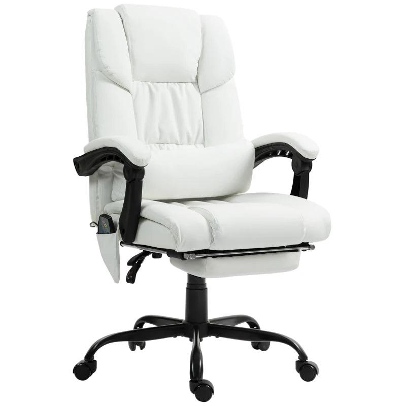 Vinsetto 6-Point Massage Office Chair - Adjustable PU Leather Desk Chair with Footrest for Home Office - White