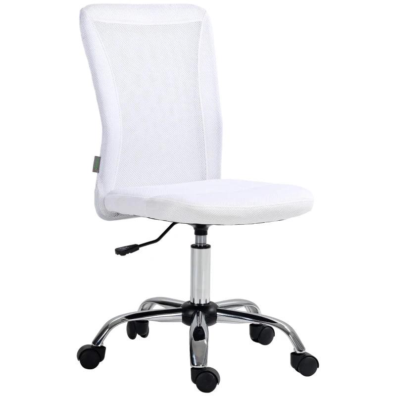 Vinsetto Adjustable Mesh Office Chair - Armless Swivel Desk Chair with Height Control, Modern White Design for Home & Office