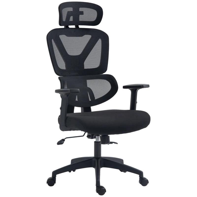Vinsetto Adjustable Mesh Office Chair with Lumbar Support, Swivel Wheels & Headrest - Ergonomic Black Desk Chair