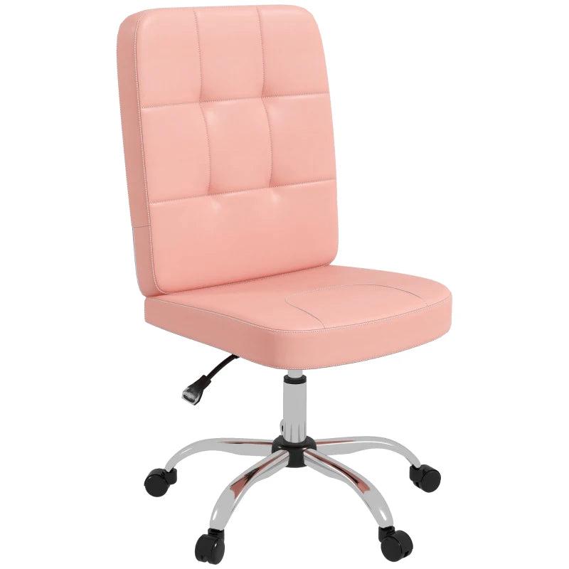 Vinsetto Armless Pink Faux Leather Office Chair - Stylish Ergonomic Design for Home & Office Use