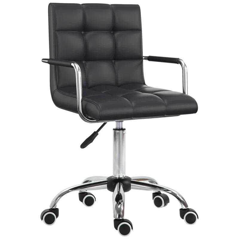 Vinsetto Black Makeup Vanity Chair - PU Leather Mid Back Office Chair with Adjustable Height, Armrests & Rolling Wheels