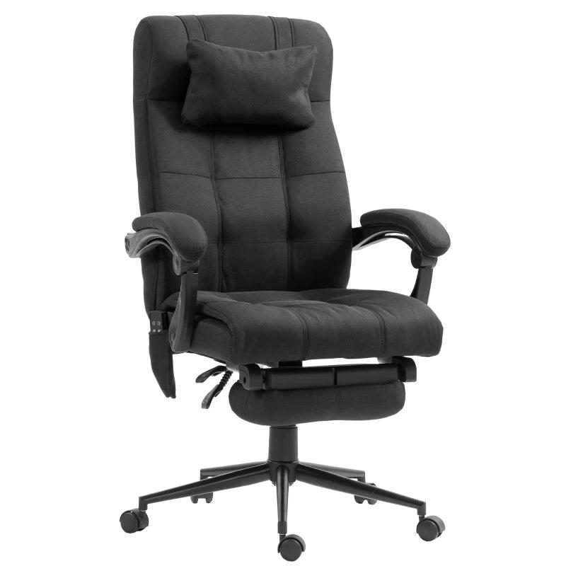 Vinsetto Black Office Chair with 6-Point Vibration Massage & Heat, Adjustable Height, Head Pillow & Footrest for Home
