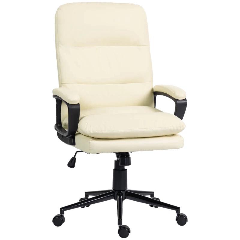 Vinsetto Cream White PU Leather Office Chair - Adjustable Height, Swivel Rolling Wheels for Home & Study