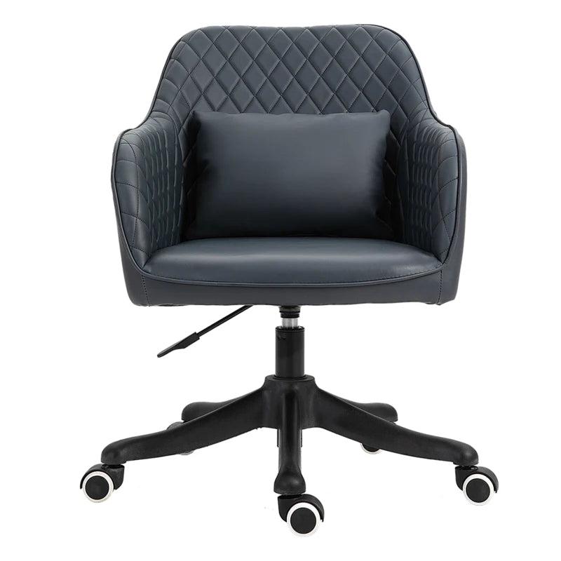 Vinsetto Deep Blue PU Leather Office Chair with Massage Lumbar Pillow, Rolling Wheels - Ideal for Desk, Makeup Vanity & Home