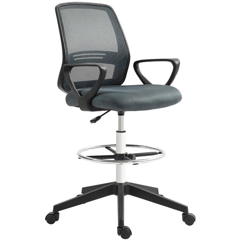 Vinsetto Draughtsman Office Chair with Footrest - Adjustable Height 102.5-126cm, Ergonomic Grey Design for Comfort and Support