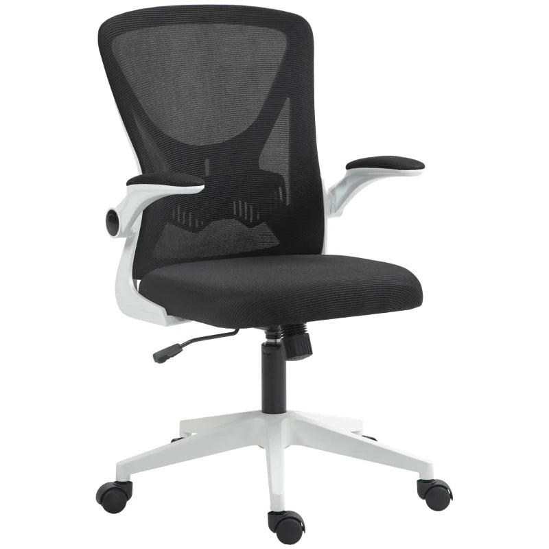Vinsetto Ergonomic Mesh Back Office Chair with Flip-Up Arms - Stylish Black and White Design for Comfort and Support