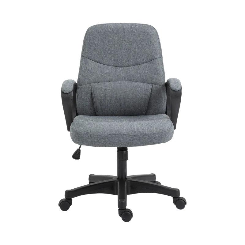 Vinsetto Grey Fabric Office Chair with Massage Lumbar Support, Adjustable Height, Mid Back Design, Swivel Wheels for Comfort
