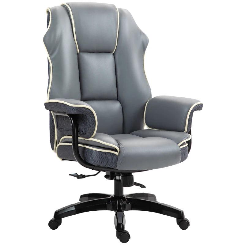 Vinsetto Grey Faux Leather Executive Office Chair with White Contrast Piping - Ergonomic Design for Comfort and Style