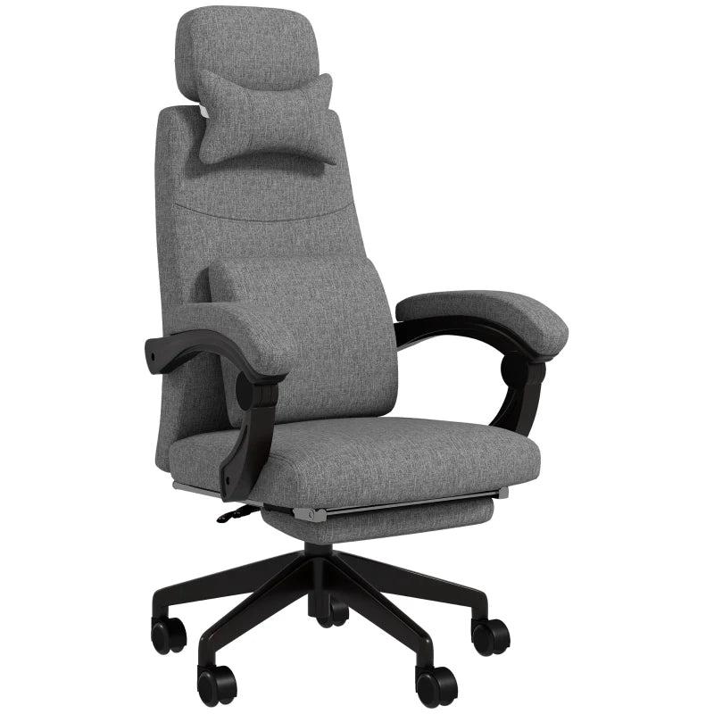 Vinsetto Grey Linen-Look Office Chair with 160 Recline and Footrest - Ergonomic Comfort for Home and Office