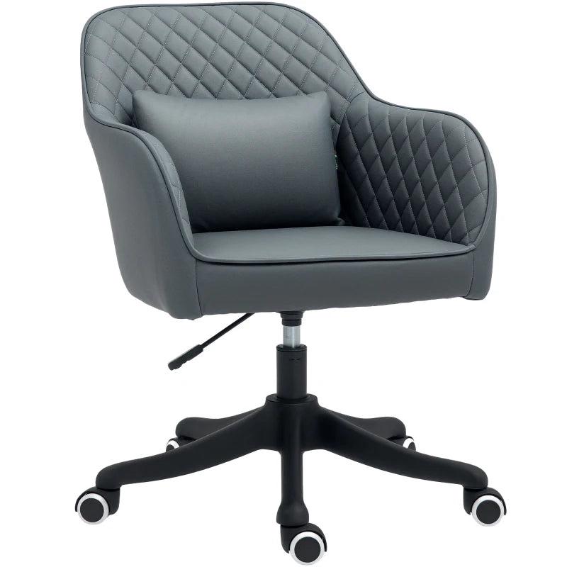 Vinsetto Grey Microfiber Office Chair with Massage Lumbar Pillow, Rolling Wheels - Ideal for Desk, Makeup Vanity & Home Use