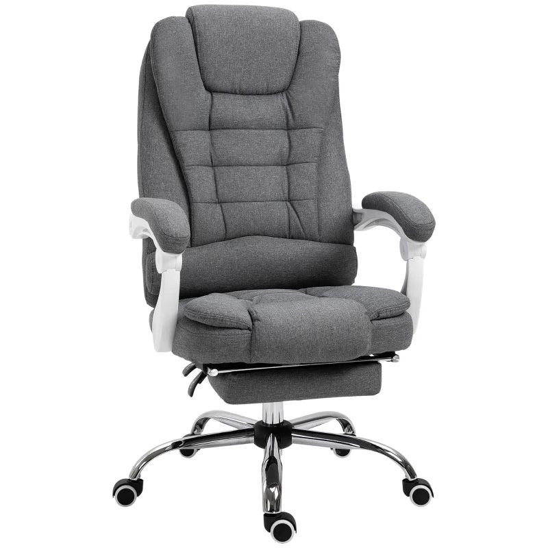 Vinsetto Grey Office Chair - Linen Fabric Swivel Desk Chair with Padded Cushion, 135 Recline & Retractable Footrest