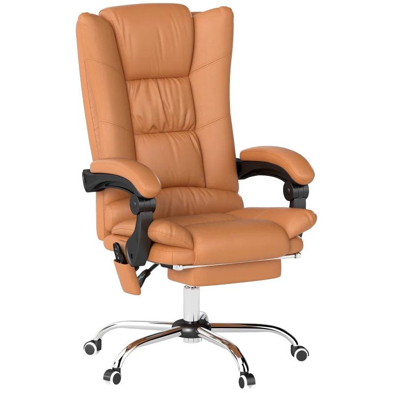 Vinsetto High Back Massage Office Chair with Heat, Reclining PU Leather Computer Chair, 135 Recline & Footrest - Light Brown