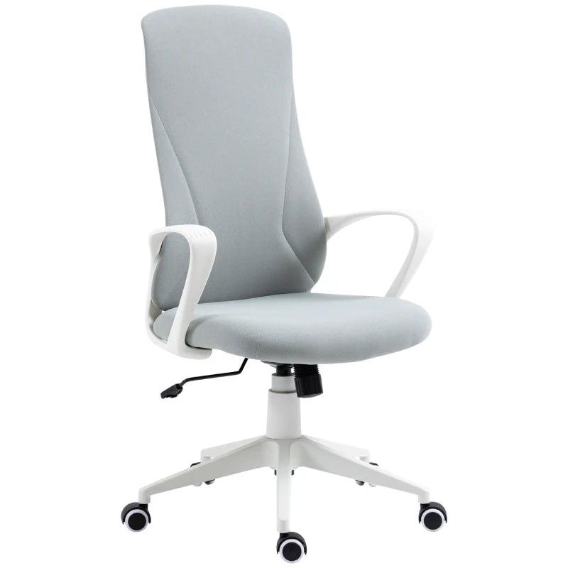 Vinsetto High Back Office Chair - Adjustable Fabric Desk Chair with Armrests, Swivel Wheels, Light Grey - Ergonomic Comfort