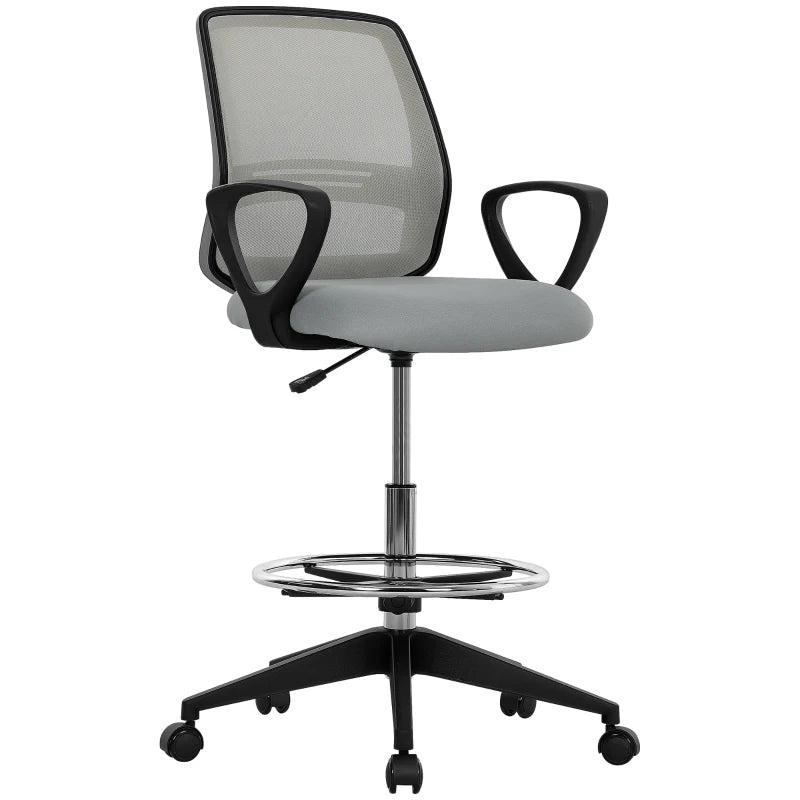 Vinsetto Light Grey Draughtsman Office Chair with Footrest - Adjustable Height, Ergonomic Design, 100-120cm for Comfort & Style