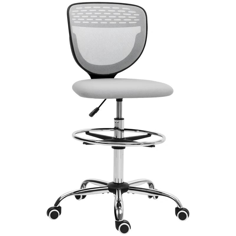 Vinsetto Light Grey Draughtsman Office Chair with Wheels, Adjustable Height 68-88cm, Ergonomic Design for Home & Office