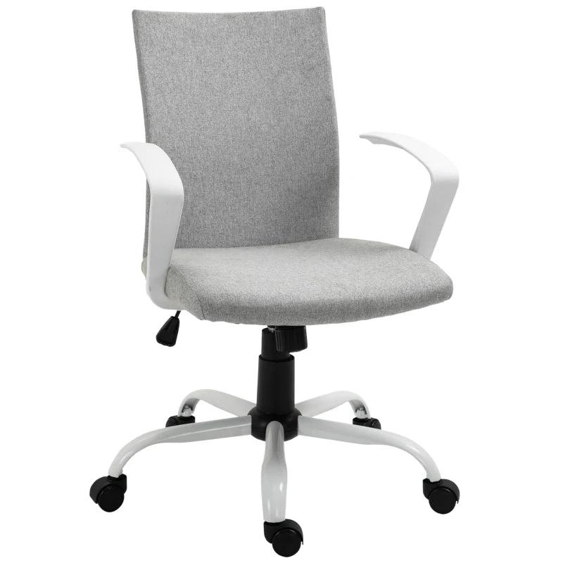 Vinsetto Light Grey Linen Swivel Office Chair - Adjustable Height, Armrests, Wheels, Perfect for Home Study & Computer Desk