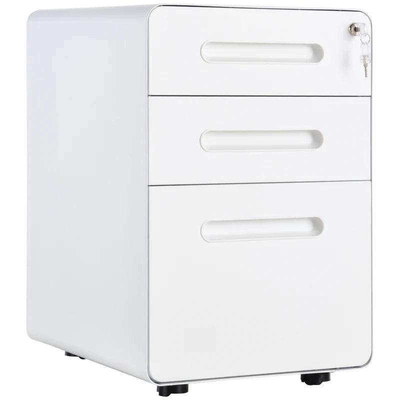 Vinsetto Lockable File Cabinet - 3 Drawer Vertical Office Storage for A4, Letter, Legal - Anti-Tilt, Pre-Assembled, White