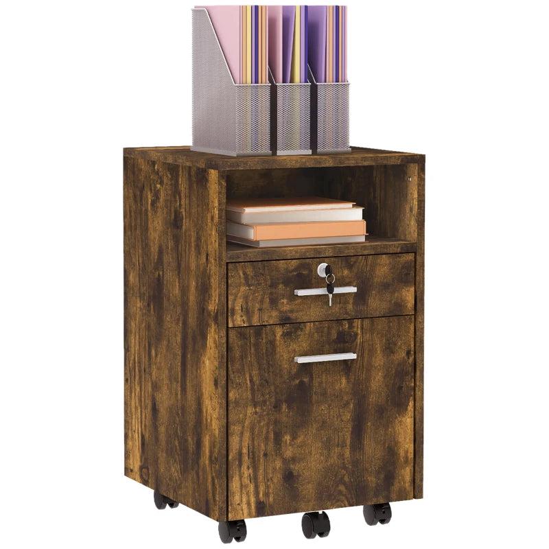 Vinsetto Lockable Two-Drawer Filing Cabinet on Wheels - Stylish Wood-Effect Storage Solution for Home Office Organization