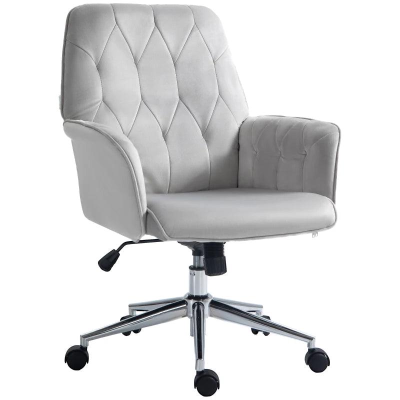 Vinsetto Modern Linen Computer Chair with Armrest, Adjustable Height Swivel Office Chair in Light Grey