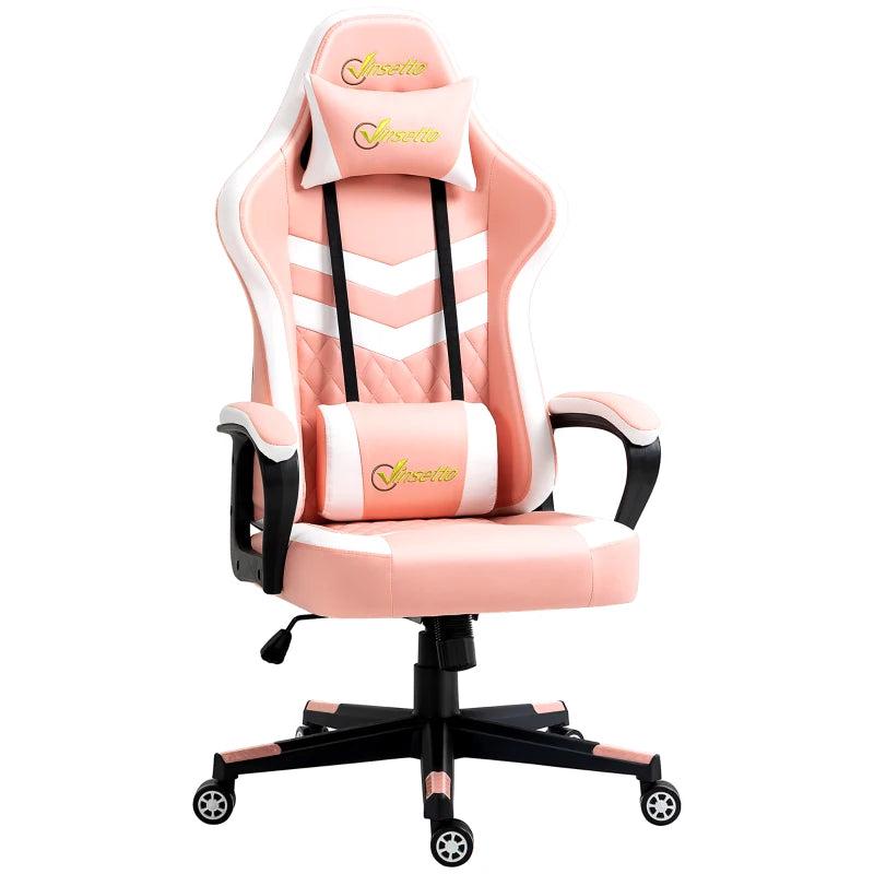 Vinsetto Pink Gaming Chair - Ergonomic Computer Desk Chair with Lumbar Support, Headrest & Swivel Wheels for Home Office