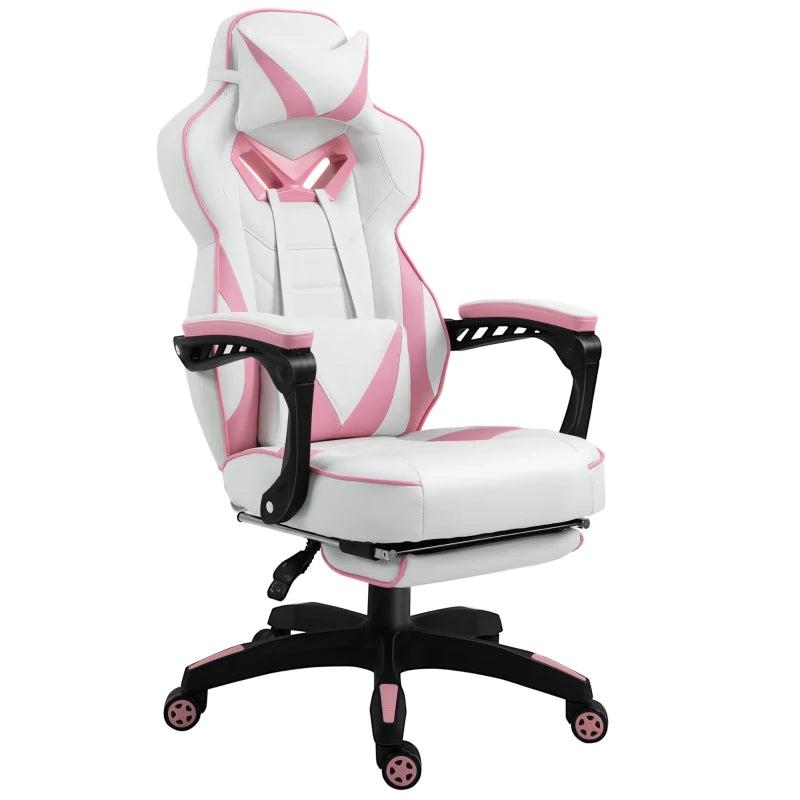 Vinsetto Pink Gaming Chair - Ergonomic Racing Desk Chair with Lumbar Support, Footrest, Headrest & Swivel Wheels for Home