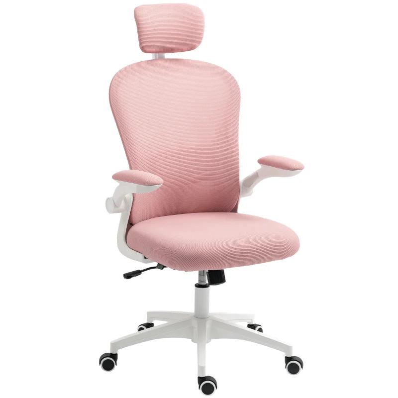Vinsetto Pink Multi-Adjustable Office Chair with Lumbar Support, Headrest & Breathable Mesh Back for Comfort & Style