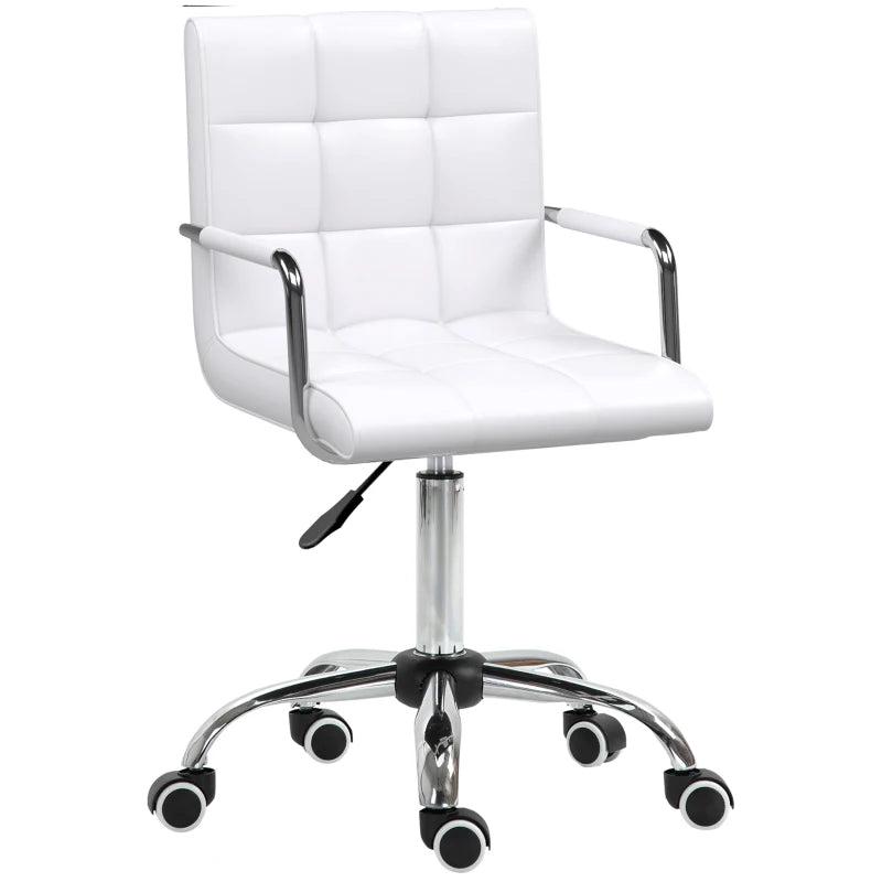 Vinsetto White Makeup Vanity Chair - PU Leather Mid Back Office Chair with Adjustable Height, Armrests & Rolling Wheels